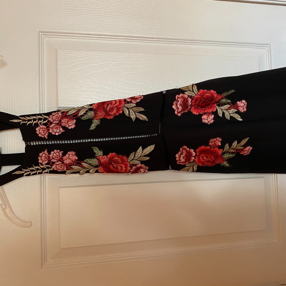 NEVER WORN Black Formal Dress with Rose Embroidery - Picture 2 of 3